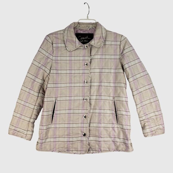 Coach Est. 1941 Purple Quilted Snap-Front Jacket With Collar & Pockets Womens M - Picture 1 of 10